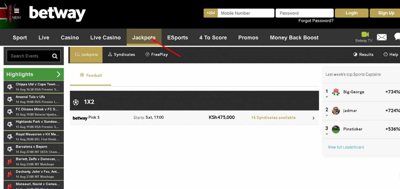 Betway Kenya jackpot